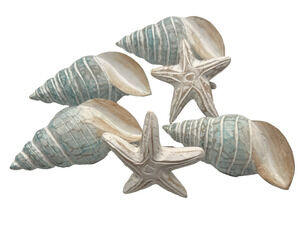 AWESOME Wooden Beach Nautical Shell Teal & White Napkin Rings Holders 6 Set